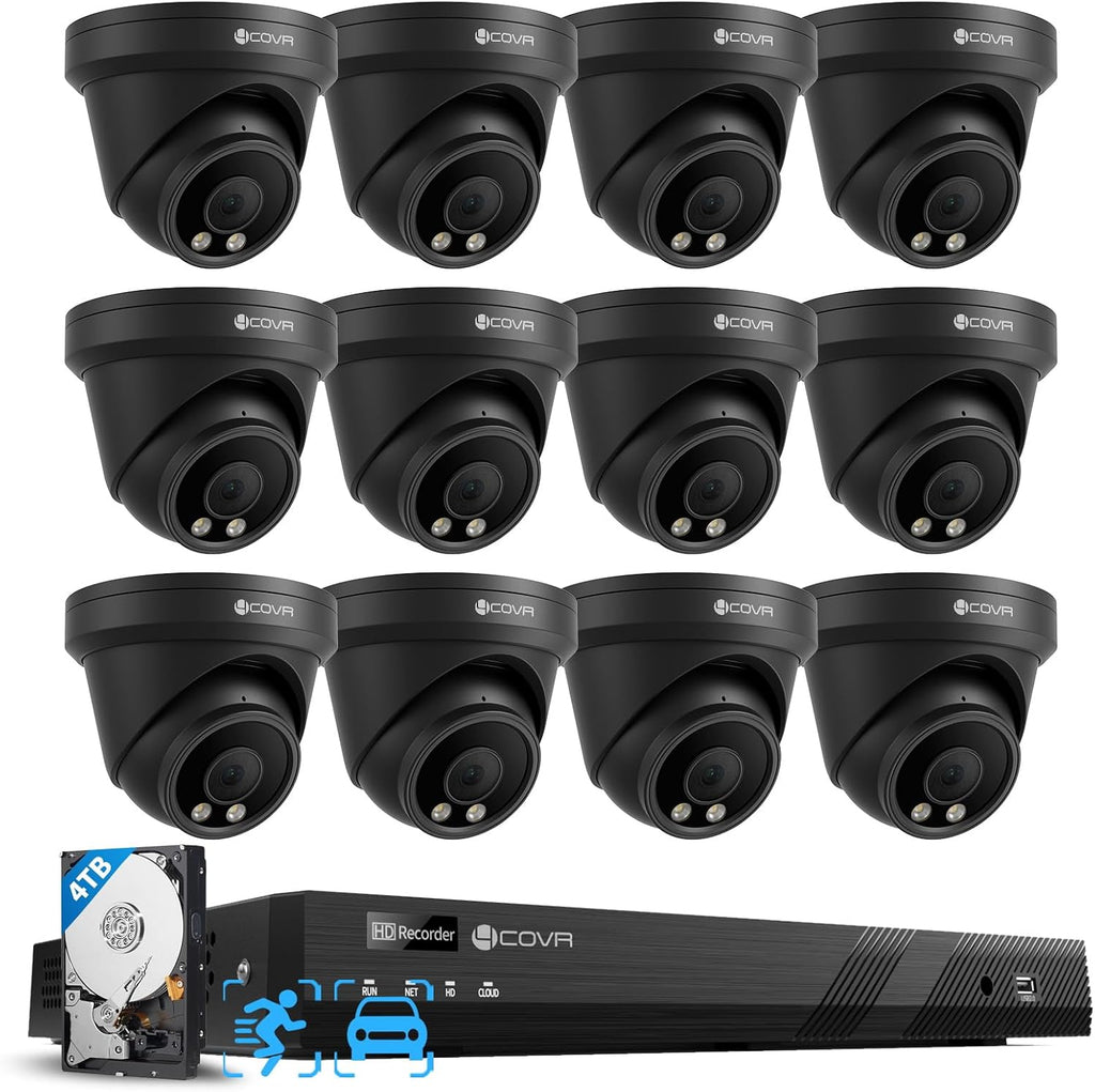 4COVR 16 Channel Security Camera System, AI Human/Vehicle Detection, 16CH 8MP NVR 4TB HDD, 12Pcs 5MP Wired Commercial Dome PoE IP Camera IP67, Night Vision, Business Surveillance Outdoor, LY97AB5M1612