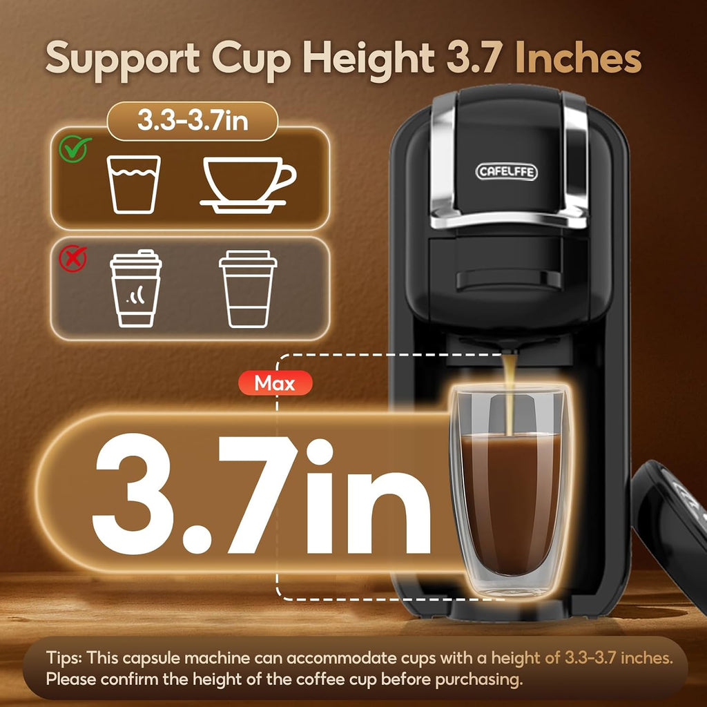 CAFELFFE MK-603 Mini Multi Pod Coffee Maker, 4 in 1 Hot/Cold Single Serve Capsule Espresso Machine, Compatible with K Cup* Pods, Nes* Original,DG* Capsules and Ground Coffee, Fast Brew, Black