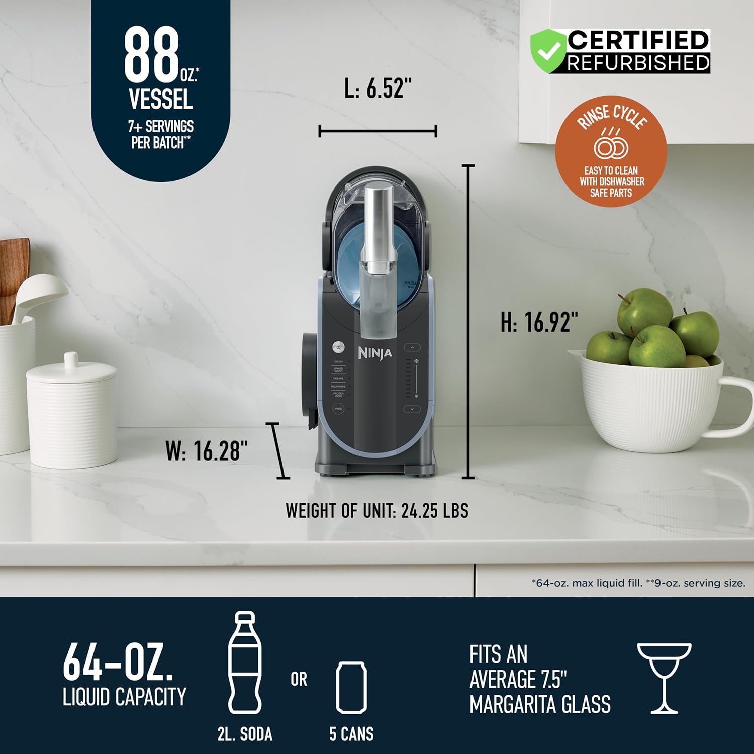 Ninja FS301 SLUSHi 88 oz. Frozen Drink & Slushie Machine (Renewed) Bundle with Deco Essentials Collapsable Water Bottle BPA Free 24oz Gray/Stainless and 1 YR CPS Enhanced Protection Pack