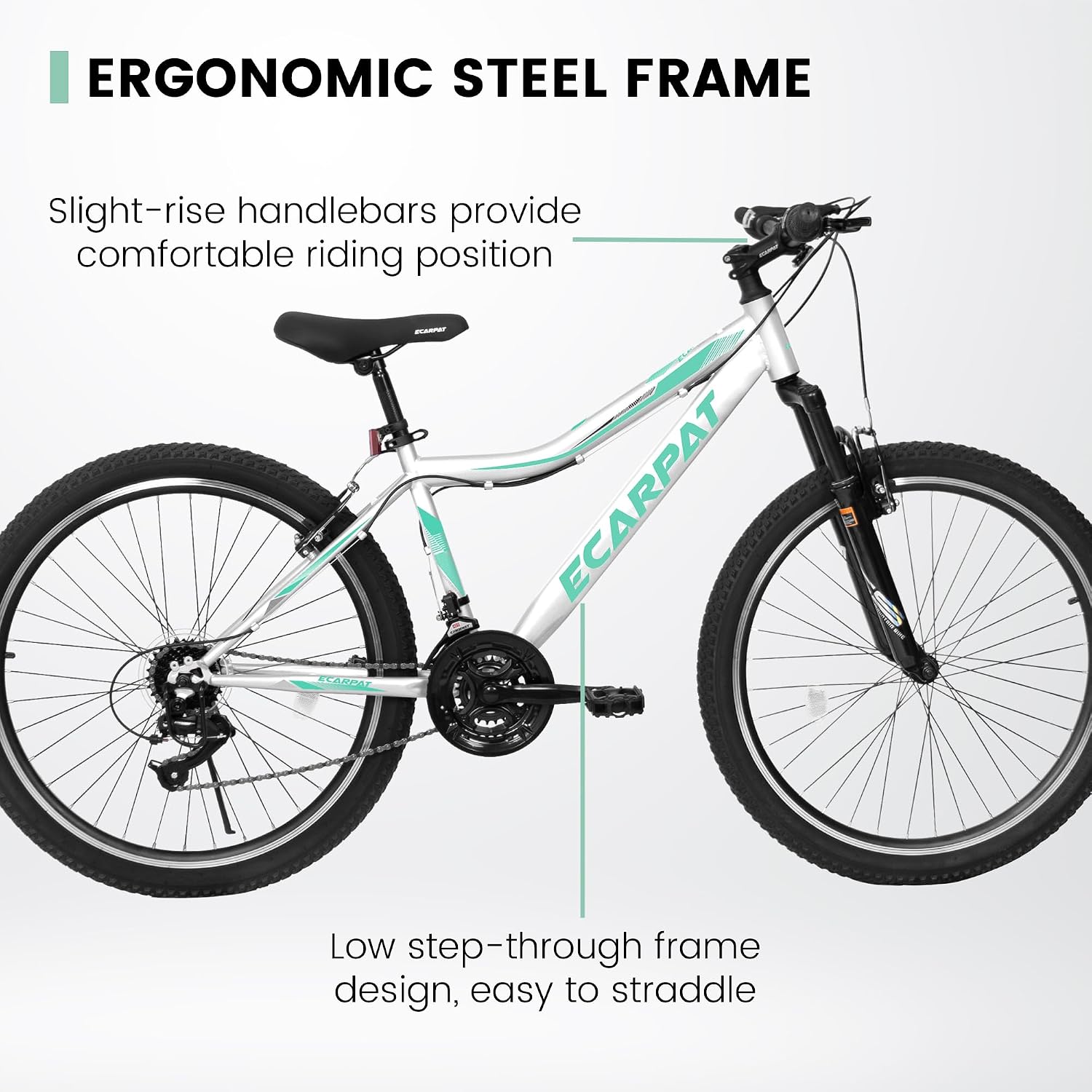 Ecarpat 24 26 Inch Women Girls Mountain Bike, Disc/V Brakes 21 Speeds Women Bike, Sturdy Steel Frame and Suspension Fork, Stylish Adult and Teens Bicycle for Urban Trail Snow Commuter
