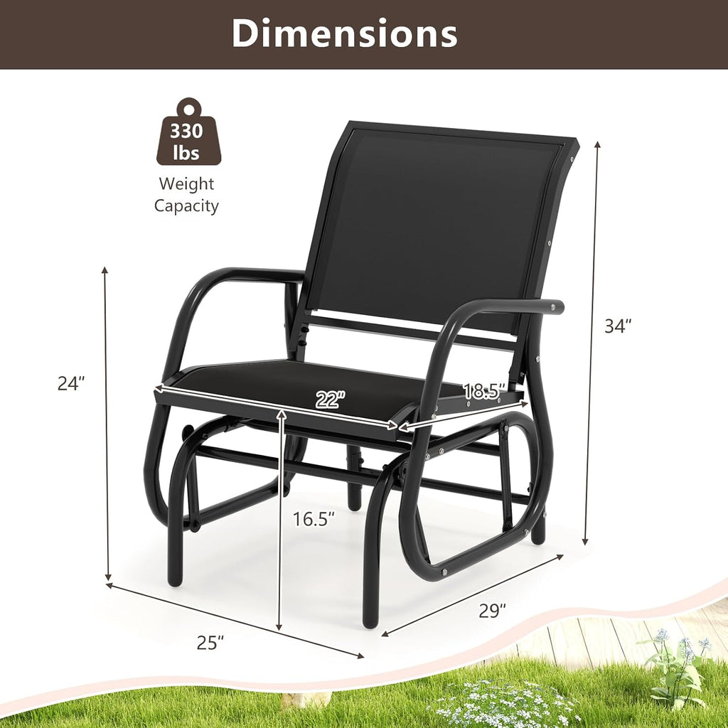 Tangkula Swing Glider Chair, Ergonomic Rocking Chair with Comfortable Fabric, Iron Frame, 4 Non-Slip Foot Pads, Outdoor Patio Glider Rocker Chair for Living Room, Garden, Backyard (2, Black)