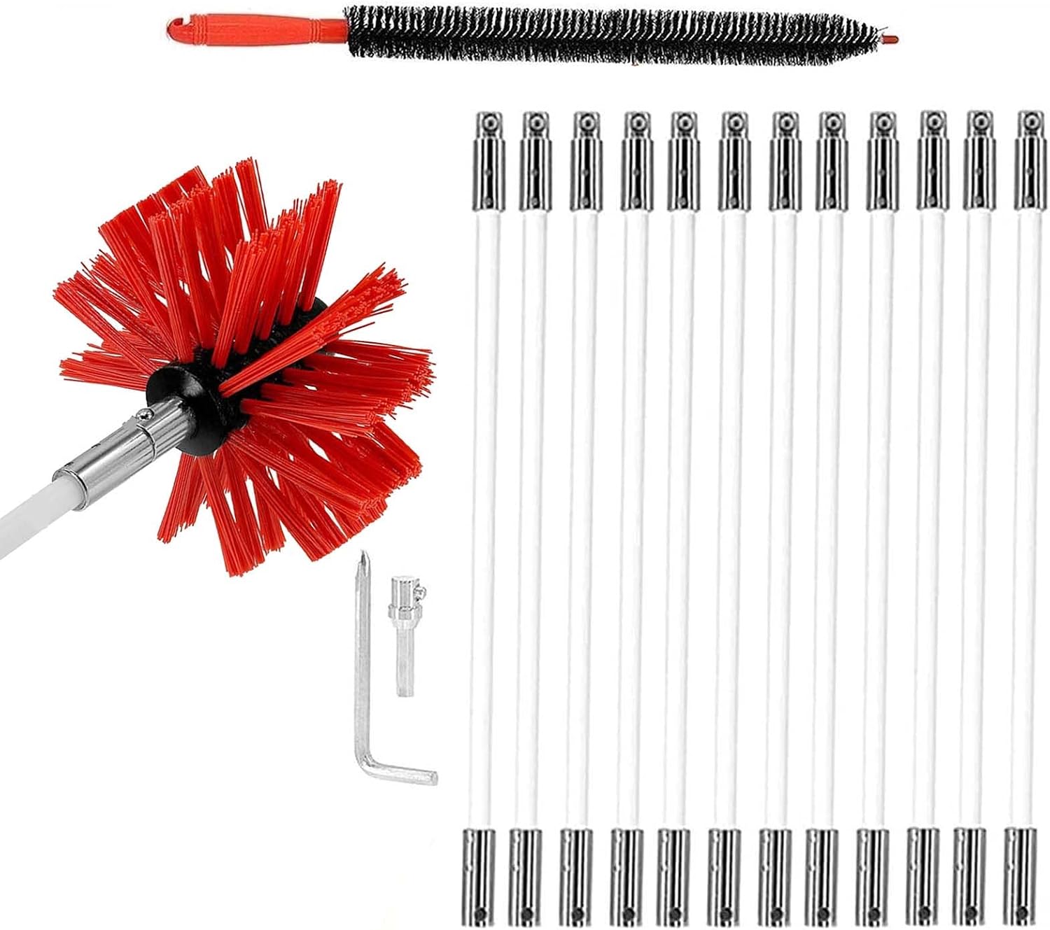 chimney sweep kit Chimney Sweep Kit , Chimney Dryer Duct Cleaner And Rods Kit Electrical Rotary Drill Drive Sweeping Cleaning Tool, Used With Or Without A Power Drill,410 Mm,12 Rods ( Color : 12 Rods