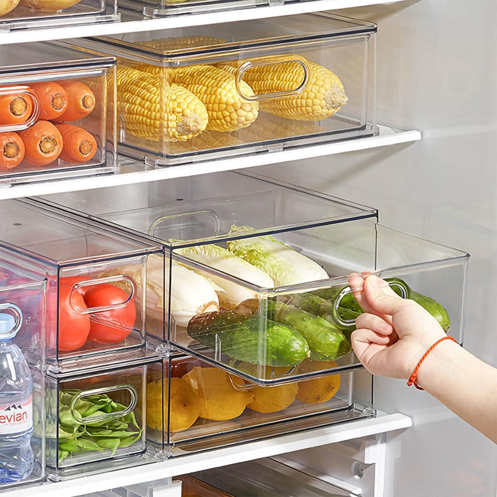 9 Pack Stackable Refrigerator Organizer Bins Pull-Out Drawers for Fruit and Veggies Storage Organizer for Fridge Clear Drawer Containers with Handle Divided Organization for Produce Saver