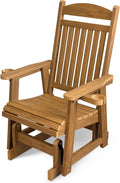 Poly Lumber Patio Glider for One Person, with Cup Holders, High Backrest and Deep Contoured Seat, HIPS Material, All-Weather Resistant, Heavy Duty 700 LBS (Light Brown)