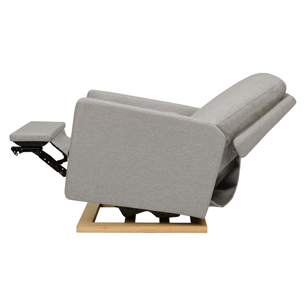 Babyletto Sigi Electronic Power Recliner & Swivel Glider with USB Port in Performance Gray Eco-Weave with Light Wood Base, Water Repellent & Stain Resistant, Greenguard Gold and CertiPUR-US Certified
