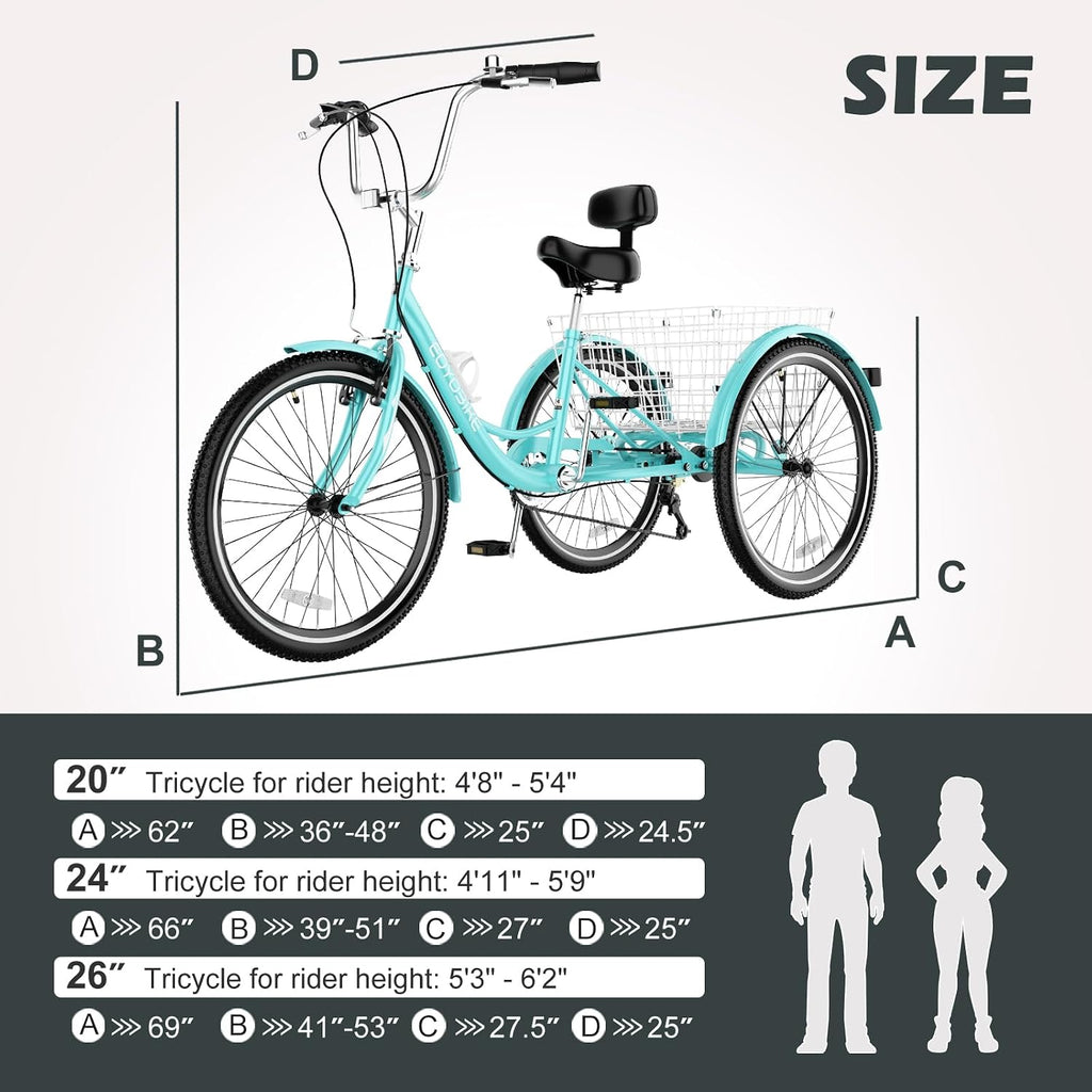 ABORON Adults Tricycle, 3 Wheels Bike for Adult, Tricycle for Adults, Double-Wall Wheel Rims, Tricycle for Women Men Exercise Outdoor Sports