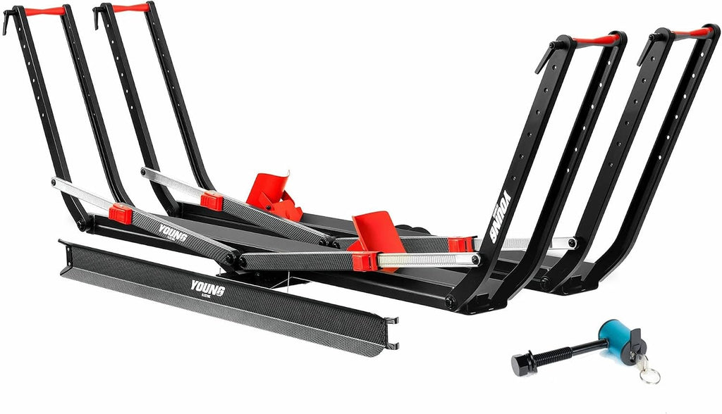 Young 200 lbs Ebike Racks with Ramp for Tow Hitch with 2 Arms, Tire Clamp 2 Bike Rack Hitch for Car SUV RV Truck Trailer, Scratch Free, Fit up to 5 Inch Fat Tire, 2' Receiver