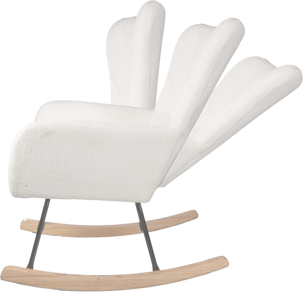 Lavish Home Rocking Chair - Teddy Fabric Upholstered Chair with Padded Seat and Contoured Armrests - Ergonomic Modern Rocker for Bedroom (Cream)