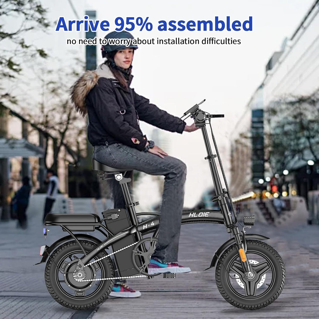 HLOIE Folding Electric Bike for Adults, 750W Peak Motor, Up to 23 MPH, 14' Foldable Ebike with 48V 12Ah Battery, 35 Miles PAS Range, Mini Electric Bicycle for Adults & Teens