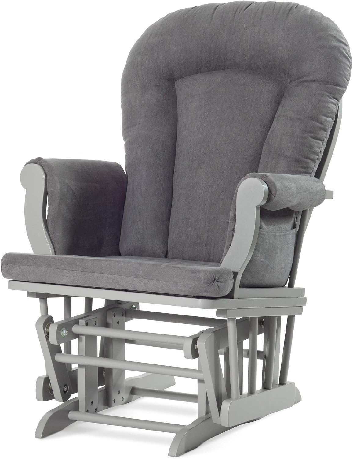 Child Craft Cozy Glider Rocker and Ottoman Set, Smooth Quiet Gliding Motion, Padded Cushion with Convenient Storage Pockets, Solid Wood Base & Frame (Cool Gray with Dark Gray Cushion)