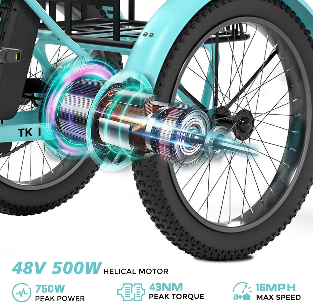 ABORON Electric Tricycle for Adults, 750W 48V Electric Trike/Suspension Fork,Three Wheel Electric Bicycle/48V 14.5Ah Removable Battery, 7 Speeds Fat Tire Electric Tricycle with Large Basket