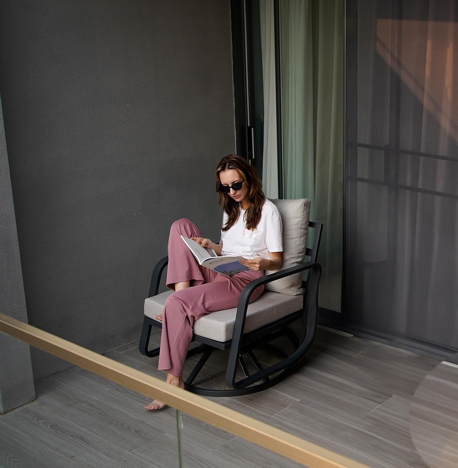 Patio Chairs Swivel Rocker Set: 1Set Aluminum Alloy Ensemble with 360° Swivel Rocking Chairs, Rust-Resistant Frame Cushions -Perfect for Backyard/Deck/Porch/Balcony Decoration (1 Swi vel Chair Only)