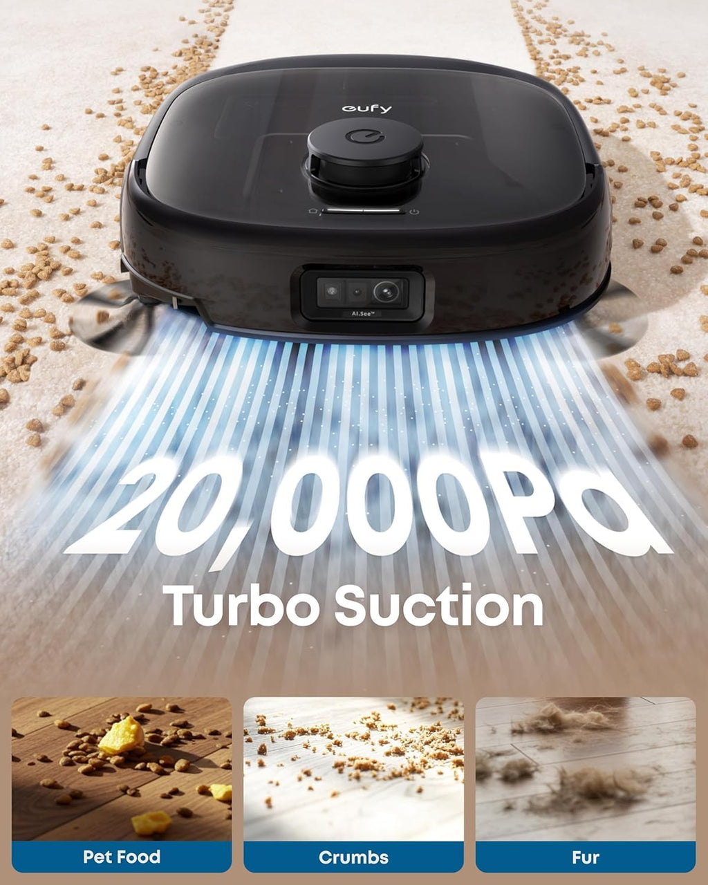 eufy E25 Omni Robot Vacuum and Mop Combo,HydroJet System, 20,000Pa Turbo Suction, Zero-Tangle Design, Auto-Empty & Self-Cleaning All-in-One Station + Official Floor Cleaning Solution*1