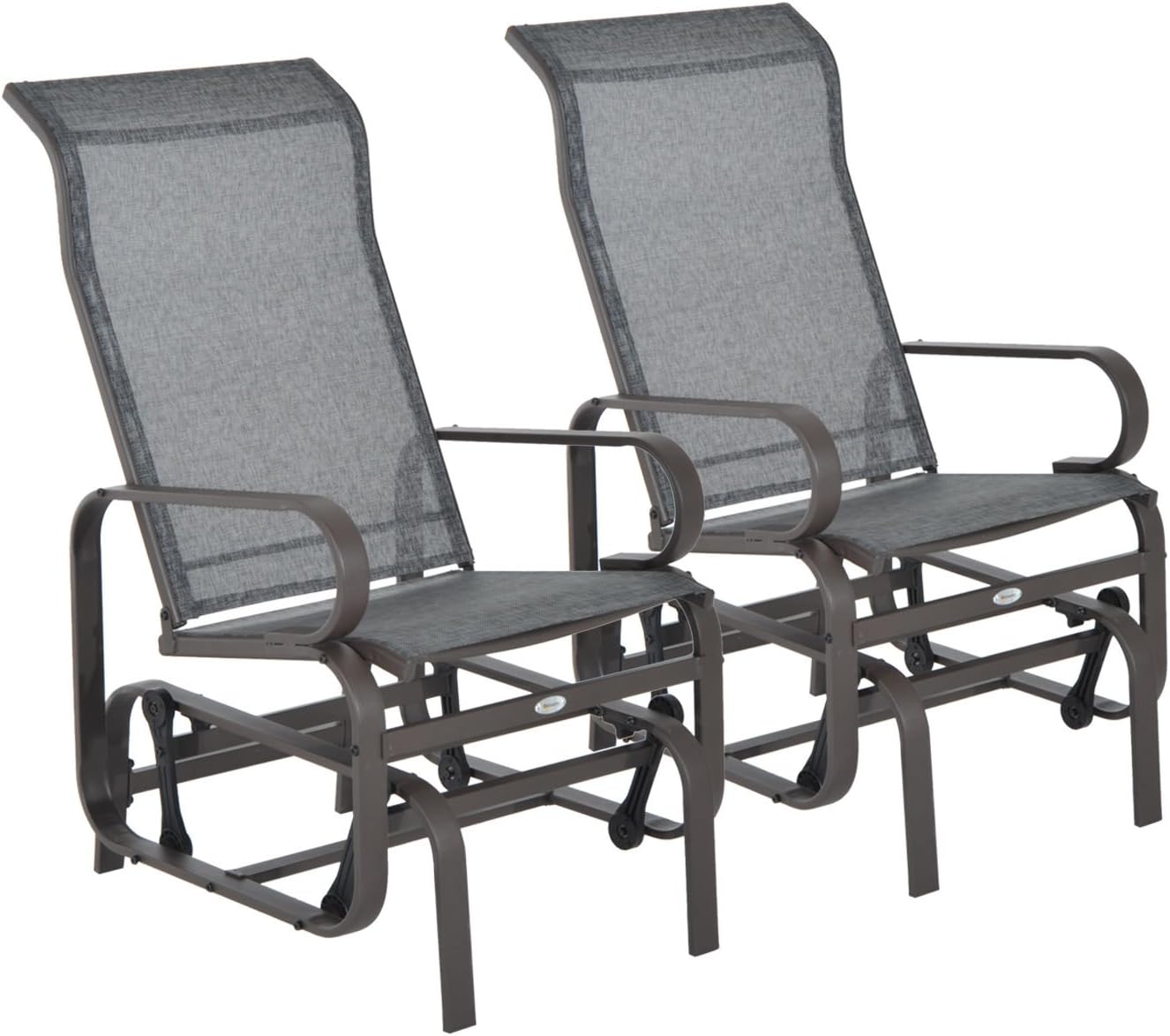Outsunny Set of 2 Outdoor Patio Glider Rocking Chair Fabric Metal Mesh - Brown