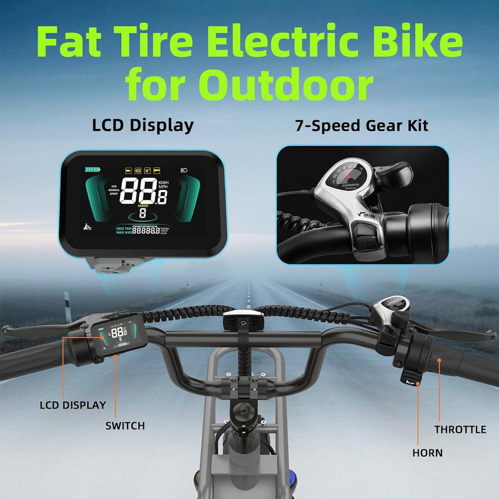 Baicycle 1800W Peak Electric Bikes for Adults 20' Fat Tire E Bike with 90 Miles(PAS) Max Range 28 MPH Electric Bicycle Step-Thru Ebikes with 48V Removable Battery 7 Speed Ebike