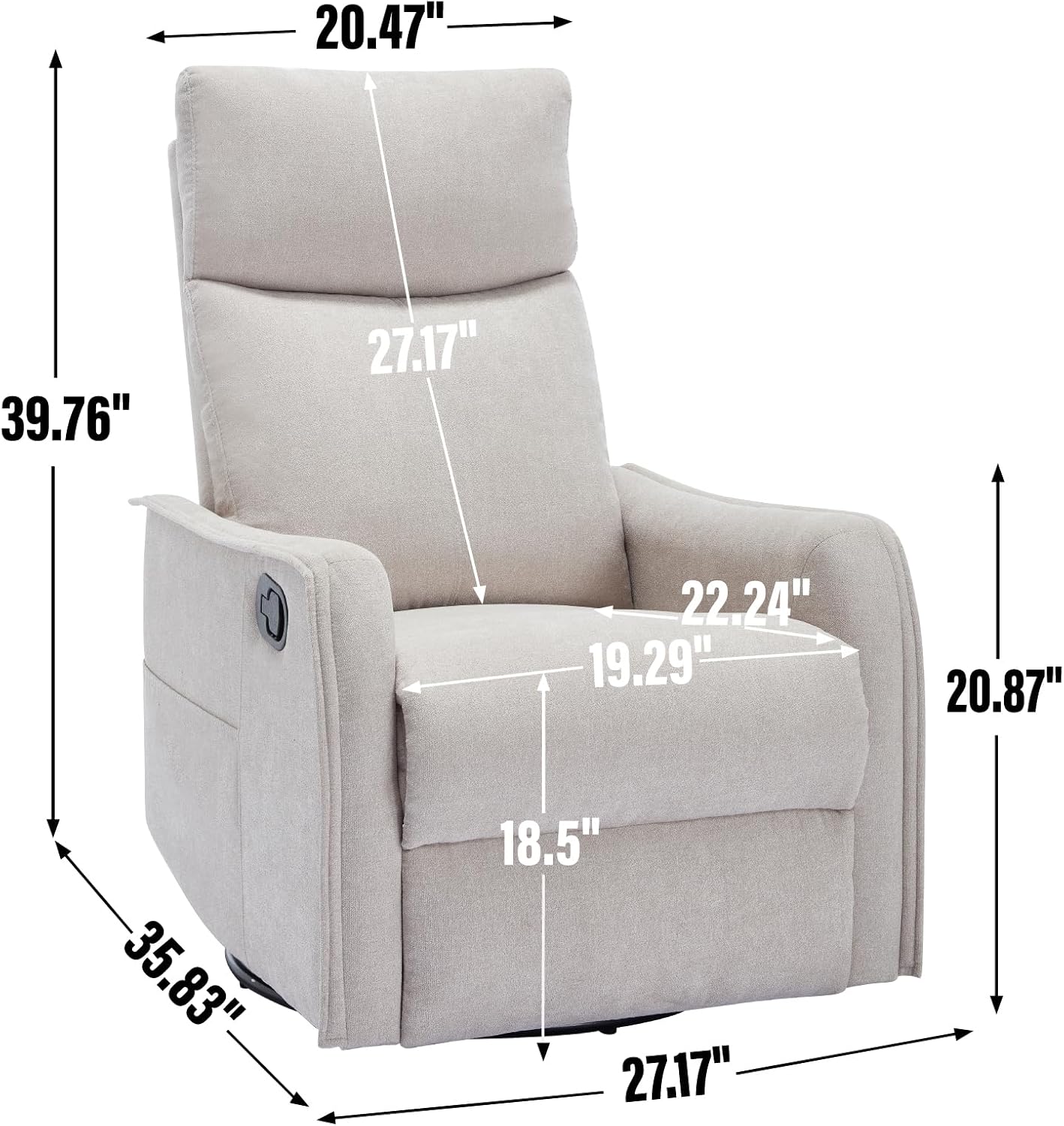 PELUMY 360 Swivel Rocking Recliner Chair for Adults, Nursery Rocking Chair with Heat and Massage, Glider Reclining Chair for Small Space, Living Room, Bedroom (Beige)