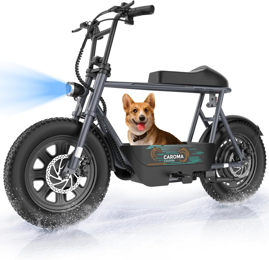 Caroma Peak 1200W Electric Scooter with Seat, 16' Fat Tire Electric Dirt Bike, Max 30Miles Ranges, Top Speed 20Mph, Electric Motorcycle Mini Bike with Basket for Pets & Cargo, UL 2272 Certified