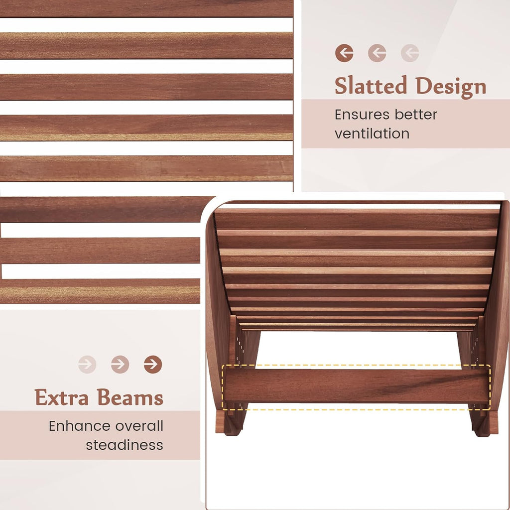Giantex Outdoor Chaise Lounge Chair, Acacia Wood Patio Lounger with Slatted Design, Rocking Chair, Outdoor Rocker for Sunbathing, Poolside, Beach Lounge Chairs (1, Natural)
