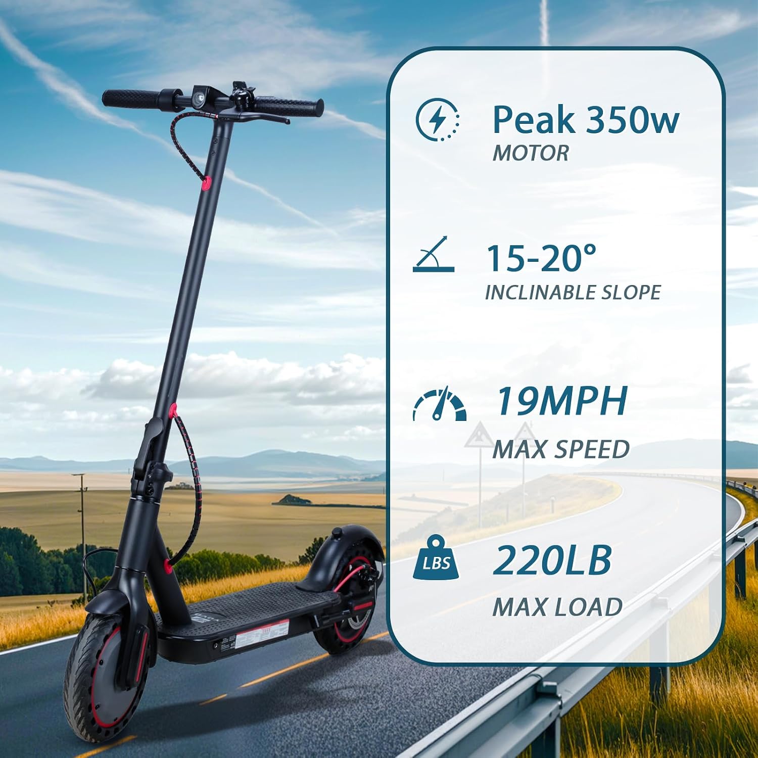 UrbanFish Electric Scooter, 350W/500W, 8.5' Tires, 21 Miles Range, 16/19 Mph, Folding E-Scooter with Dual Braking，APP Control