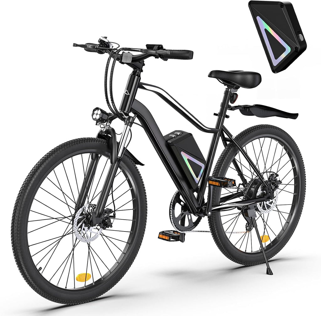 Electric Bike, 1500W/1000W/750W Peak Motor, 80/70/55 Miles Range & 20MPH Speed, 26'' Tires, APP Control E Bike, Shock Absorber, Adjustable Seat, Commuting Electric Bike for Adults