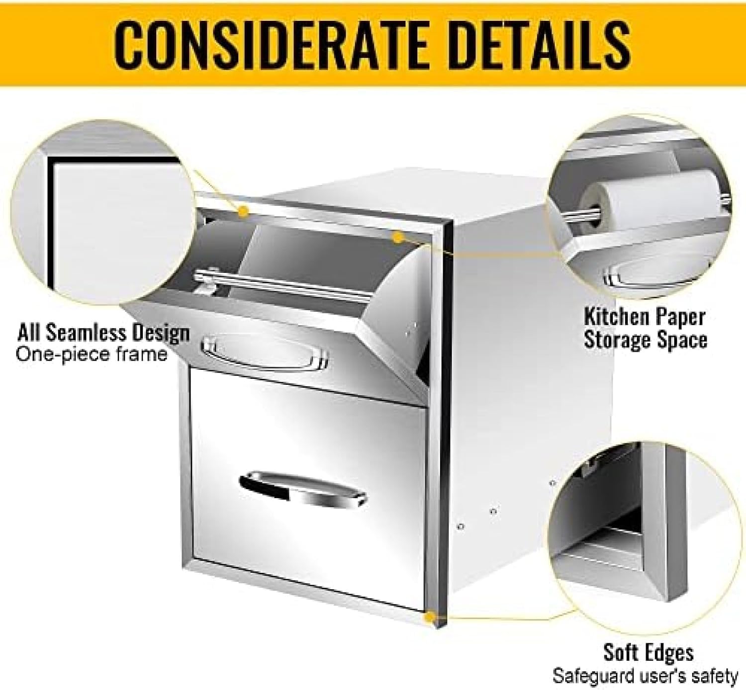 Outdoor Kitchen Drawer BBQ Drawer Outdoor Kitchen Access Drawers Horizontal- Stainless Steel Double Drawers for Outdoor Kitchen Grilling Station Or BBQ Island,16Wx20Dx20H