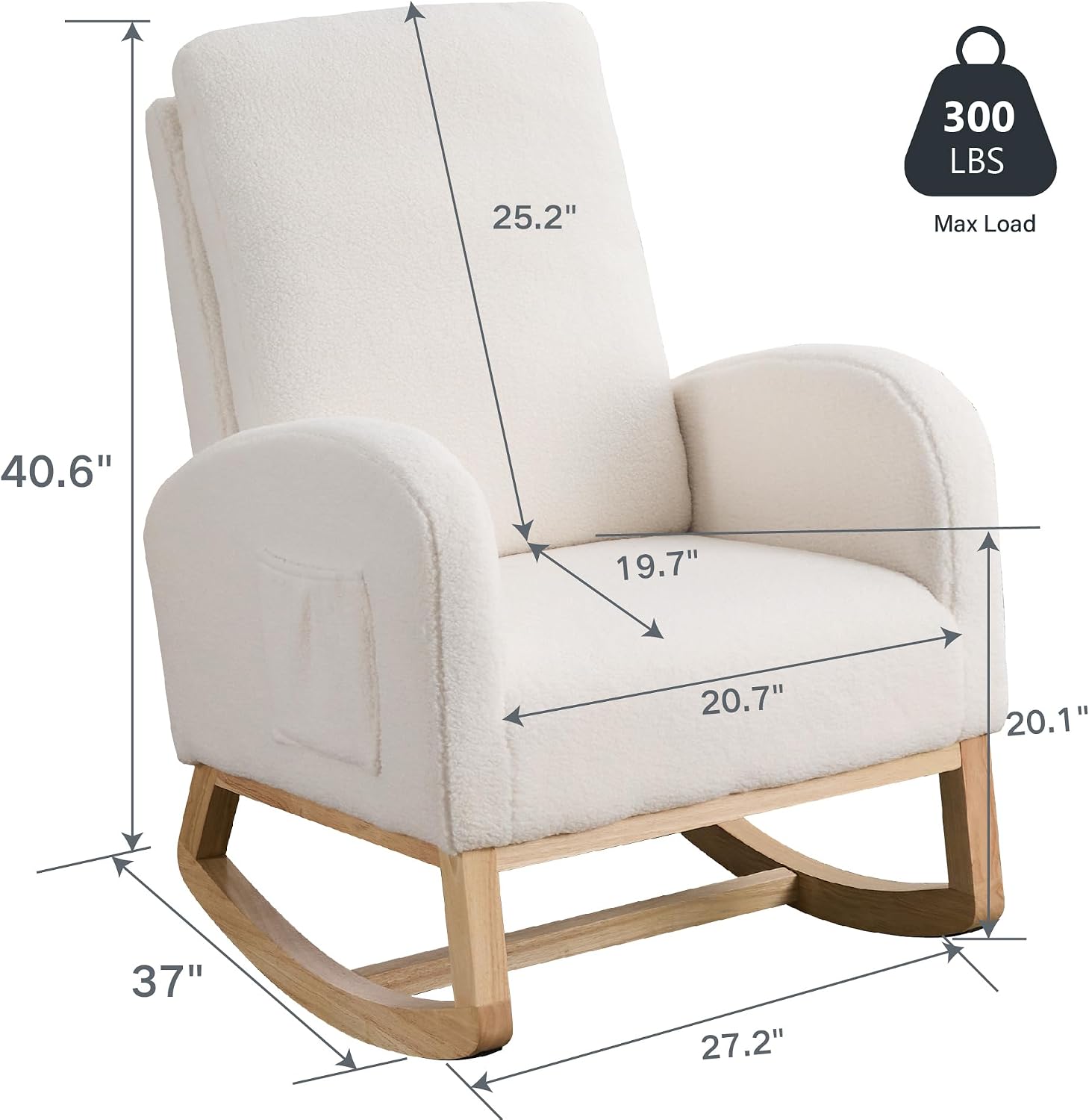 Chifee & Vingol Rocking Chair Nursery Sherpa Boucle Nursing Glider Rocker Chair, Teddy White