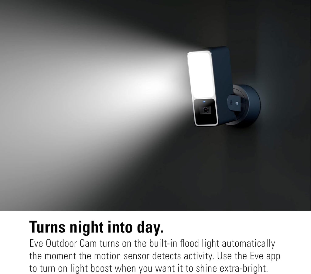 Eve Outdoor Cam – Secure floodlight Camera, Maximum Security & Privacy (HomeKit Secure Video), 1080p, Night Vision, Wi-Fi (2.4 GHz), Motion Sensor, Two-Way Communication, People/pet/Vehicle Detection