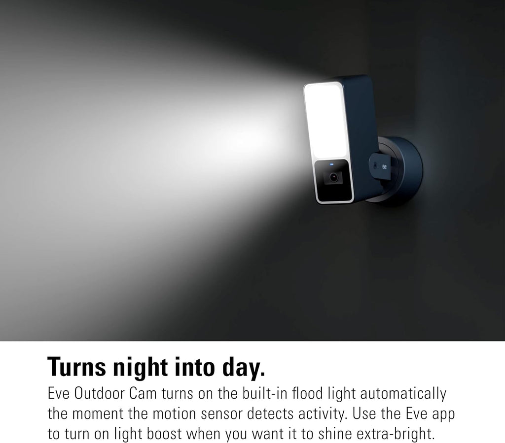 Eve Outdoor Cam 2-Pack Secure floodlight Camera, High Security & Privacy (HomeKit Secure Video), 1080p, Night Vision, Wi-Fi (2.4 GHz), Motion Sensor, 2-Way Communication, People/pet/Vehicle Detection