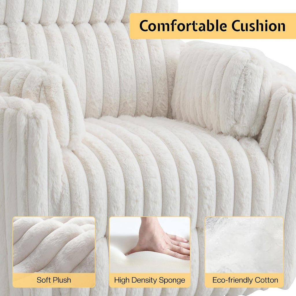 Jocisland Power Recliner Nursery Chair for Adults, Electric Swivel Rocking Glider with USB & Type-C Charge, Plush Corduroy Armchair with 2 Pillows, Cozy Reclining Sofa for Living Room, Bedroom, Cream
