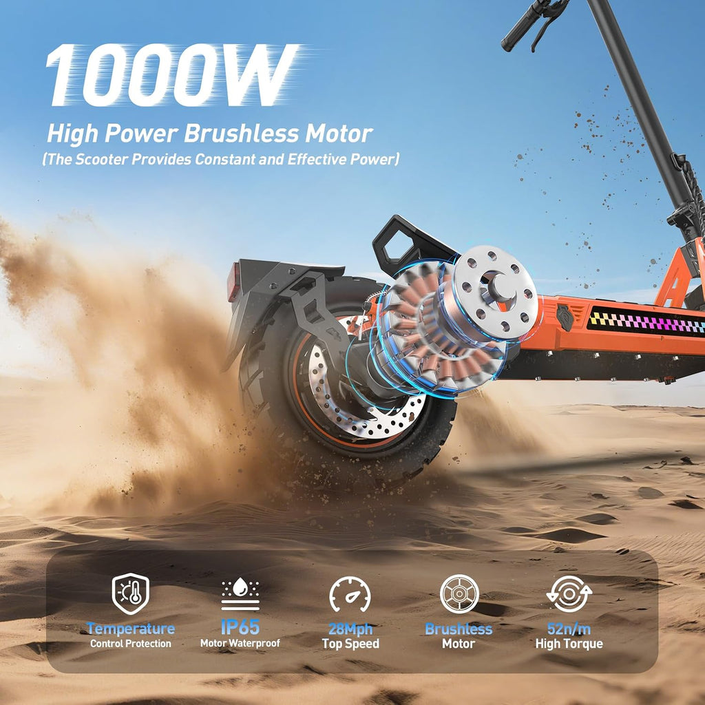 Electric Scooter aldults, 10' Tires, 1000W Brushless Motor, Top Speed 28 MPH, 28 Miles Max Range, Smart APP, Max 330lbs Load, 4.9in Display, Folding E Scooter（Upgraded Shock Absorption）