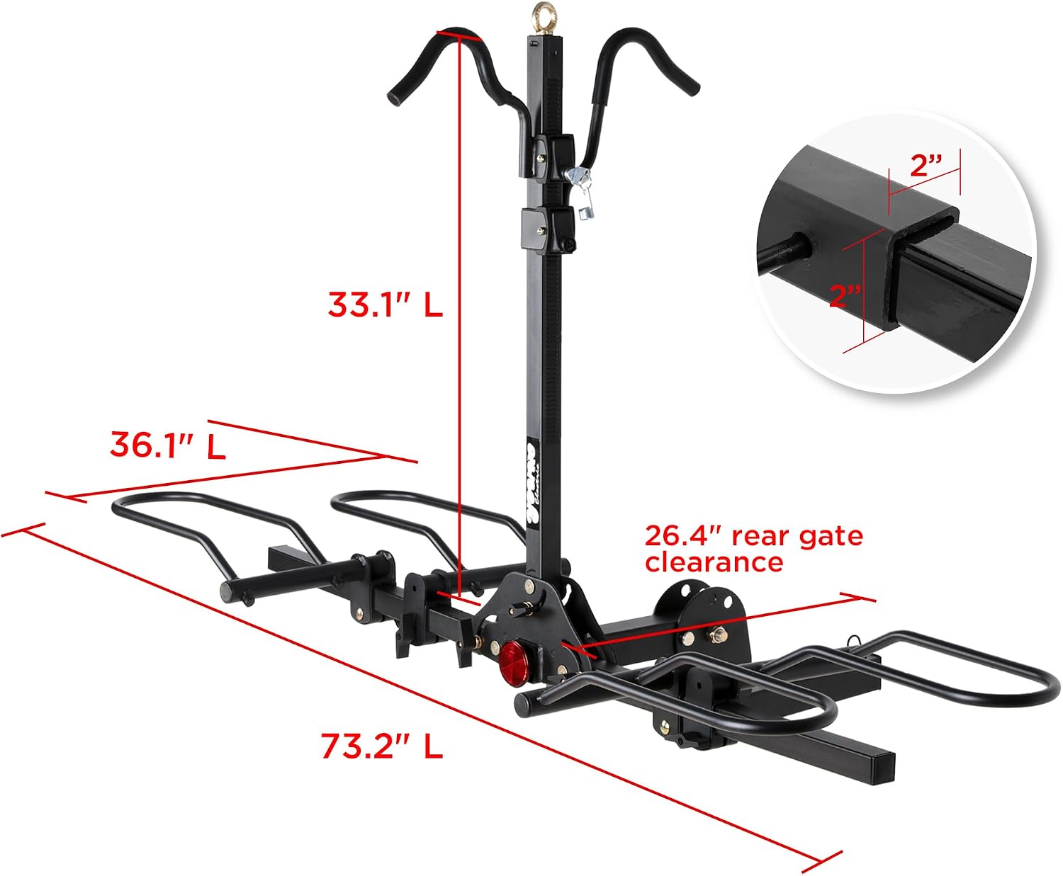 Young 200 lbs. Capacity Hitch Mounted 2-Bike Rack with Lock for Standard, Mountain, Fat Tire Bikes, fit Car, SUV, Van, RV, Trailer, Truck