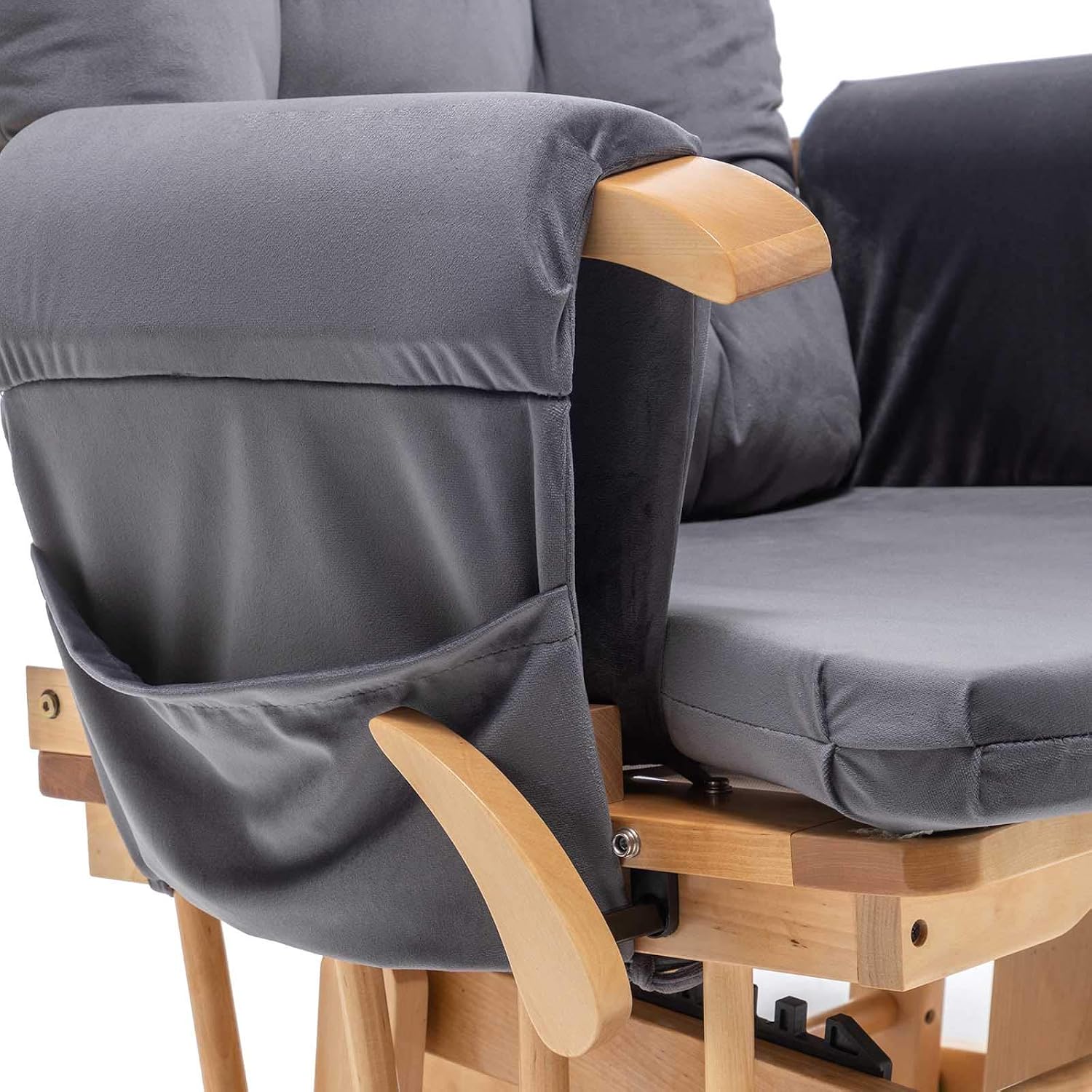 SyyBhb Glider Rocker Replacement Cushions with Storage Pocket, 5PCS, Soft Velvet Thickened, Washable Nonslip, Universal for Use in Glider Rocking Chair, Dark Grey