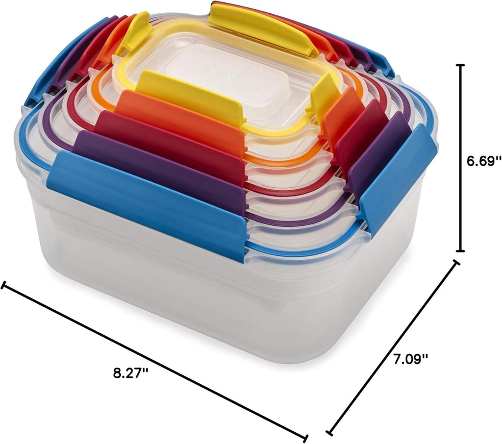 Joseph Joseph Nest Lock Plastic BPA Free Food Storage Container Set with Lockable Airtight Leakproof Lids, 10-Piece, Multi-Color (Pack of 4)