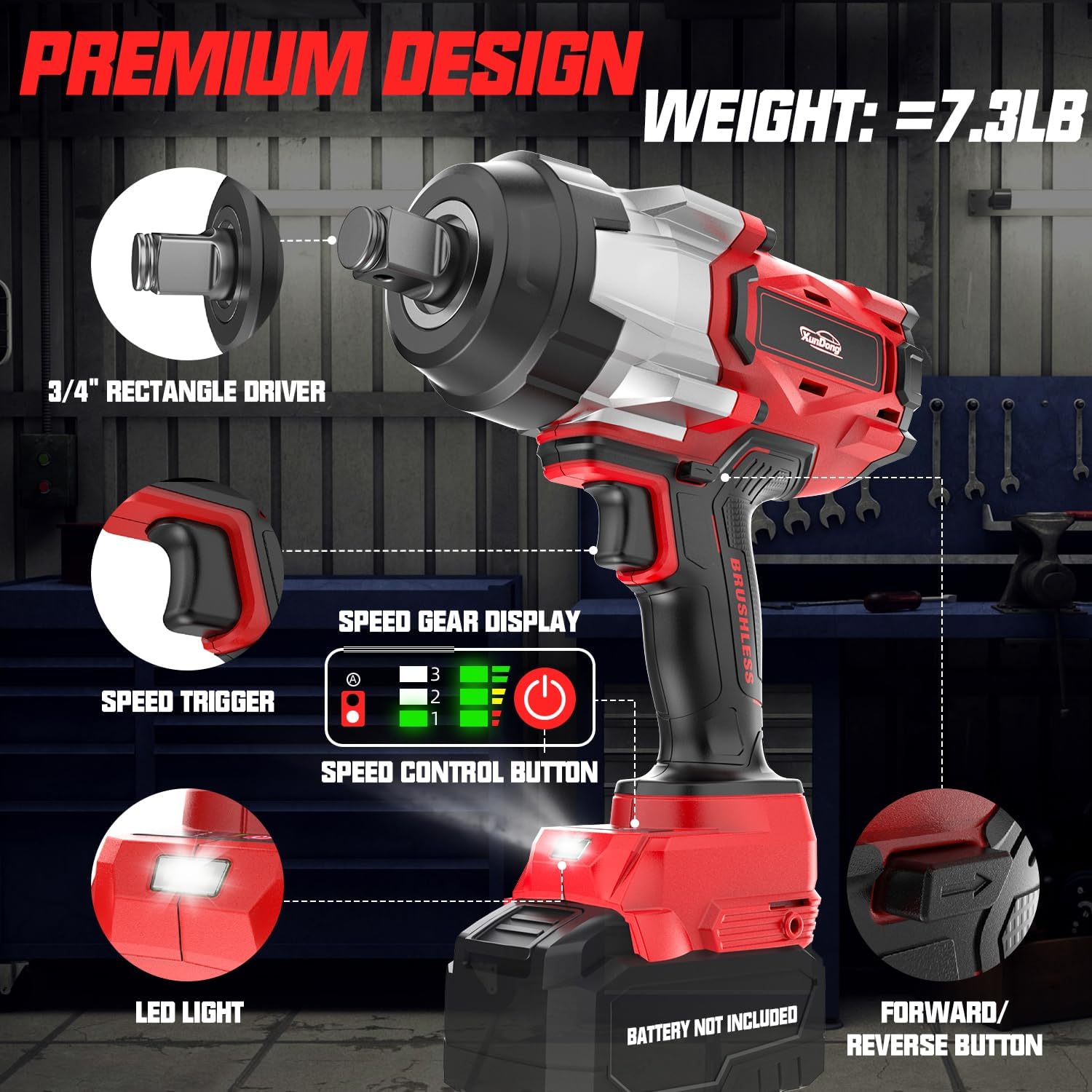 Cordless Impact Wrench 3/4' Compatible with Milwaukee 18V Battery, 1850Ft-lbs(2500N.m) High Torque Impact Gun Heavy Duty, Brushless Electric Power Impact Driver with 4 Speed Modes & LED Work Light