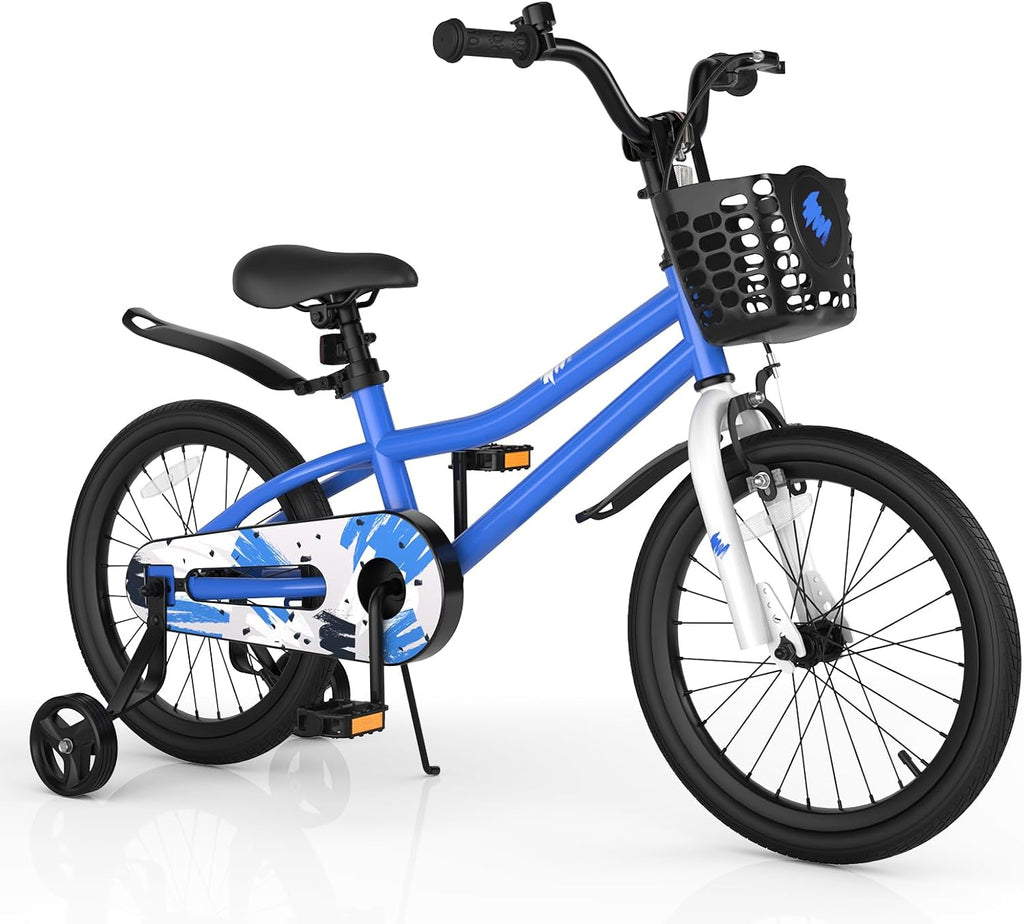 COSTWAY Kids Bike, 12 14 16 18 20 Inch Toddler Bike for Boys & Girls Aged 3-8 Years Old, Kids Bicycle w/Removable Training Wheels, Handbrake & Coaster Brake, Basket, Bell