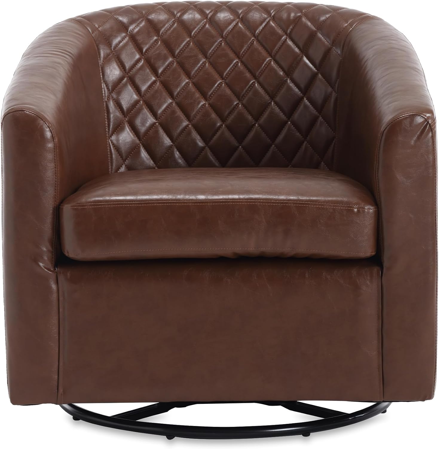 Modern Swivel Rocker Accent Chair Armchair Round Swivel Barrel Chair, 360° Rotating and Glide Back and Forth, Brown PU Leather