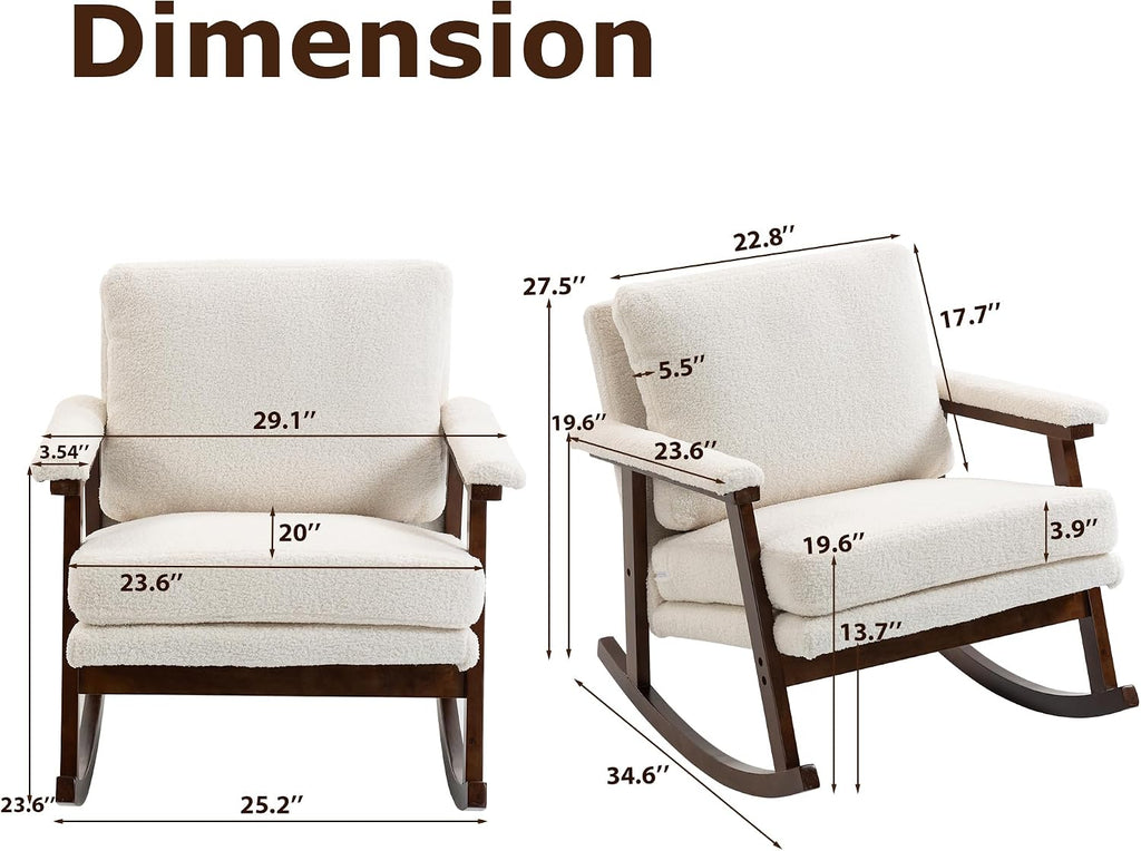 Nursery Rocking Chair Velvet Upholstered Accent Rocker Chair with Backrest Comfy Soft Rocker Glider Solid Rubber Wood Leg for Bedroom Living Room Nursing Room, Antique White