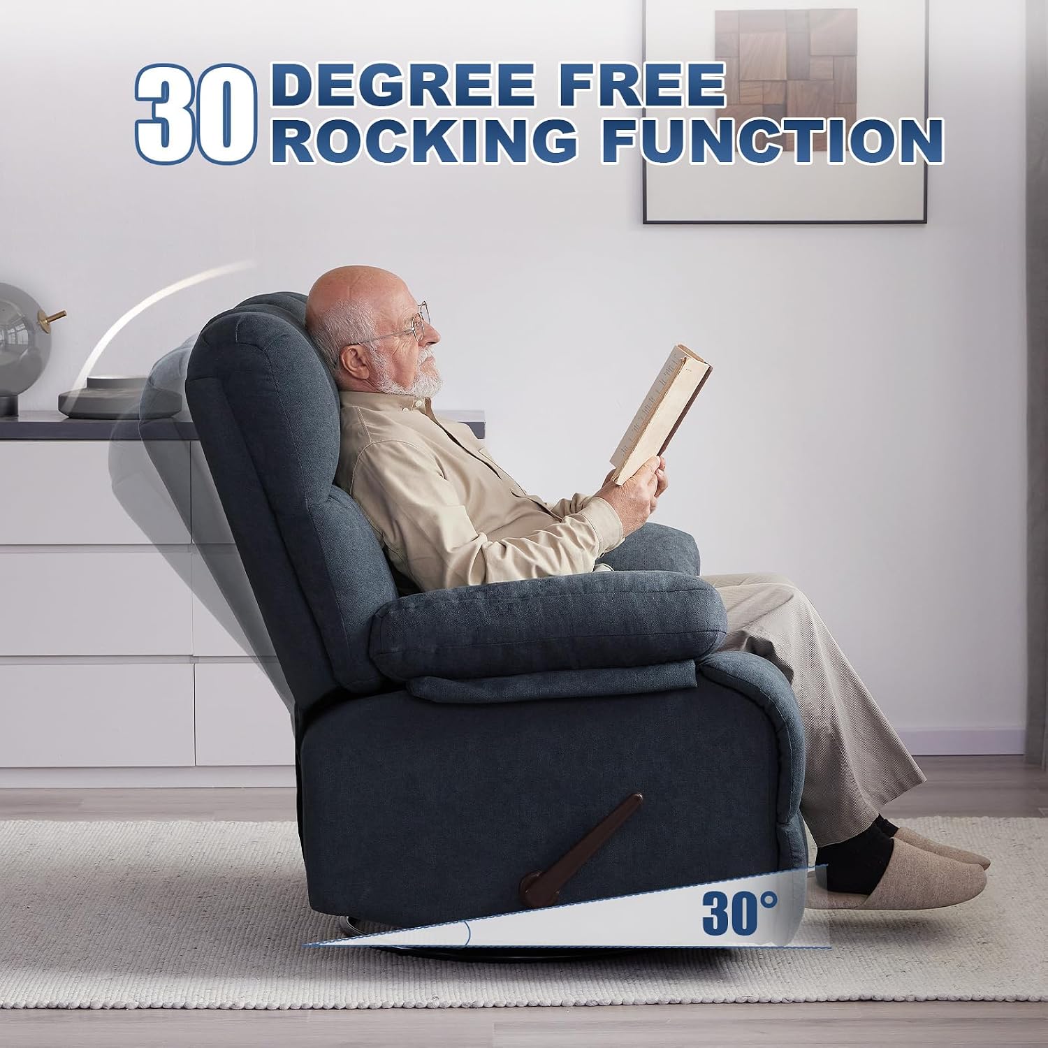 Eiayeebil Oversized Recliner Chair, 360° Swivel Rocker Recliner for Big Man, Extra Wide Manual Recliner, Overstuffed Soft Rocking Sofa Chair, Overstuffed Soft Rocking Sofa Chair for Living Room(Grey)