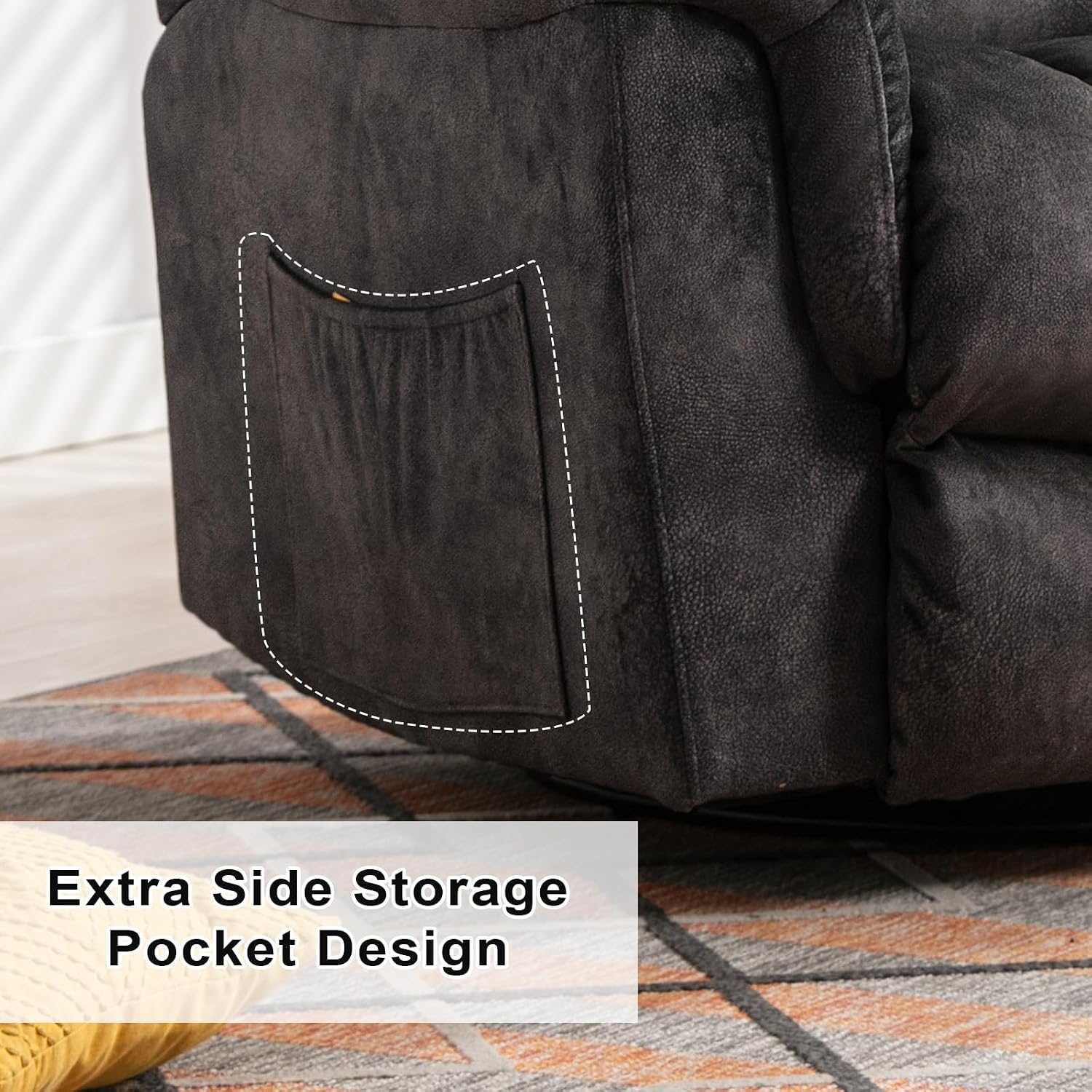ANJ 2PCS Oversized Rocker Recliner Chairs Set, Manual 360° Swivel Recliners, Comfy Glider Rocking Chairs for Big Man, Extra Wide Overstuffed Reclining Chairs with Side Pocket for Living Room, Grey