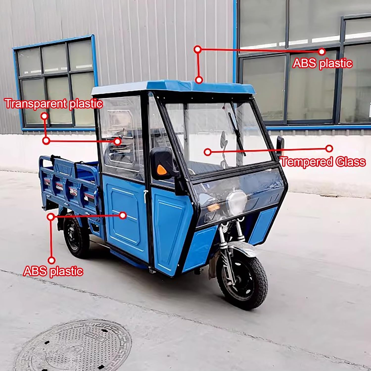 Electric Tricycle Cover, Three-Wheeler Cab Awning, Fully Enclosed Awning, Tricycle Frame Canopy with Tempered Glass, for Delivery Electric Trike(Red,100cm/39.4in)