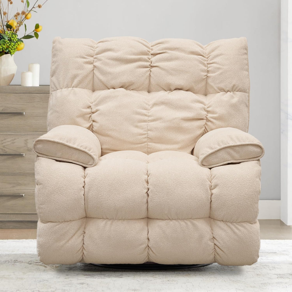 SITJOY Oversized Power Swivel Rocker Recliner Chair, Overstuffed Extra Wide Rocking Chair for Big and Tall, Glider Recliner Nursery Chair, Soft Breathable Fabric in Beige, Manual