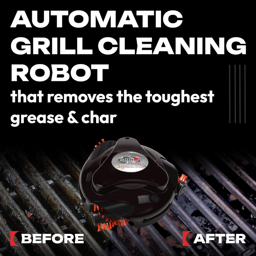 Grillbot Automatic Grill Cleaning Robot with Nylon Brushes, Electric BBQ Cleaner Brush with Motorized Power, Cordless Rechargeable Grill Scrubber for Outdoor Grills (Black and Case)