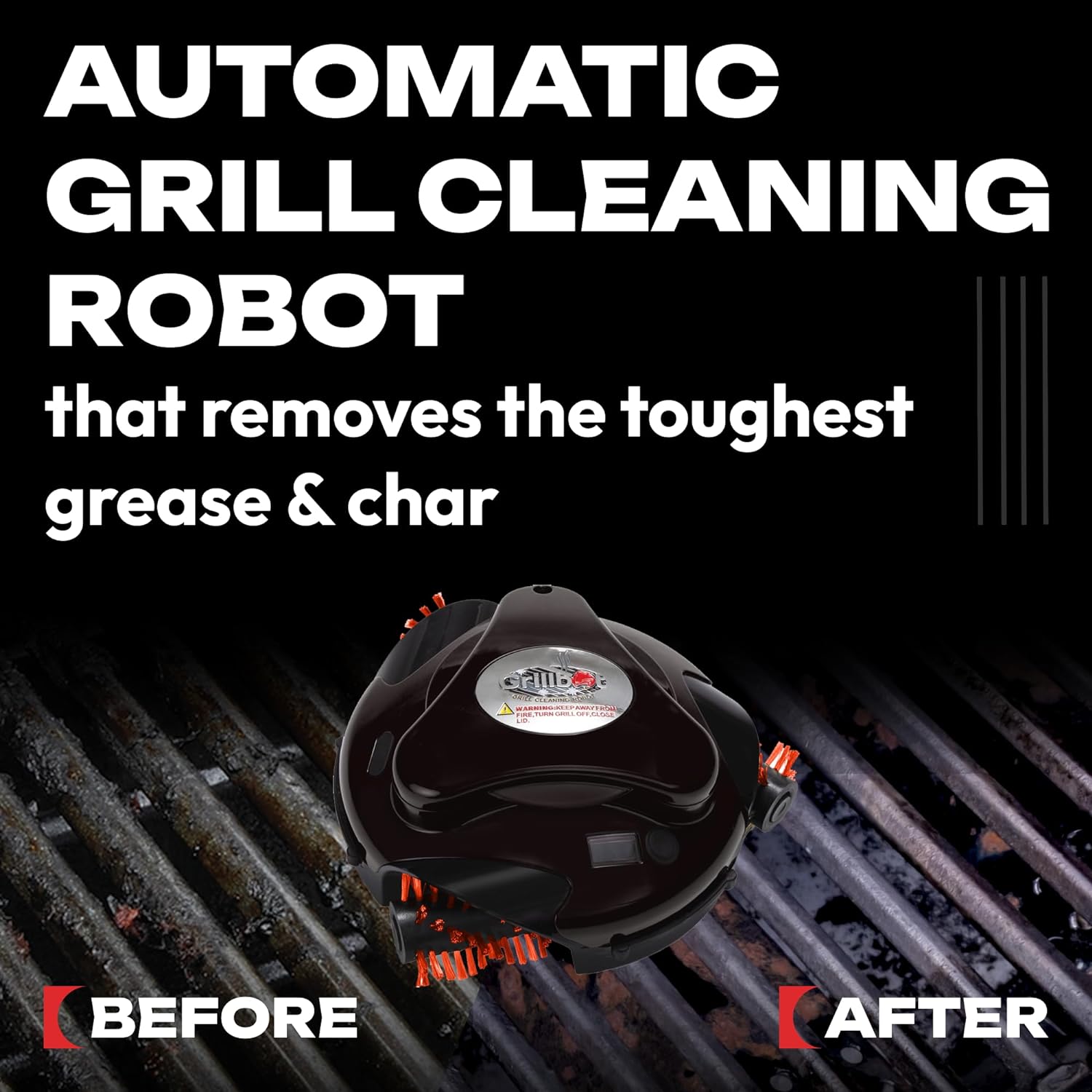 Grillbot Automatic Grill Cleaning Robot with Nylon Brushes, Electric BBQ Cleaner Brush with Motorized Power, Cordless Rechargeable Grill Scrubber for Outdoor Grills (Black and Case)