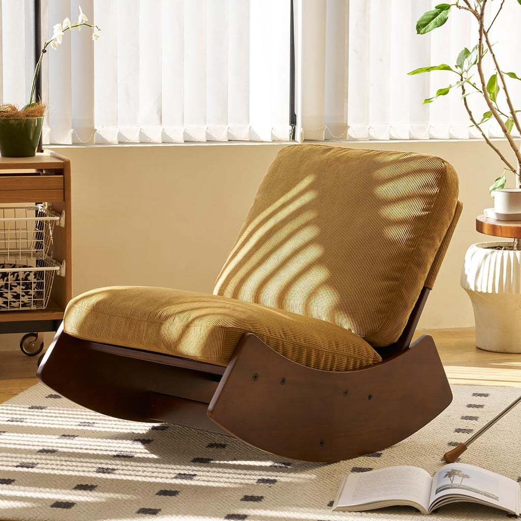 MFFM Comfortable Glider Rocking Chair, Upholstery Glider Chair, Solid Wood Frame, Perfect for Multiple Settings Accent Reading Chair for Bedroom,Living Room,Nursery (Orange)
