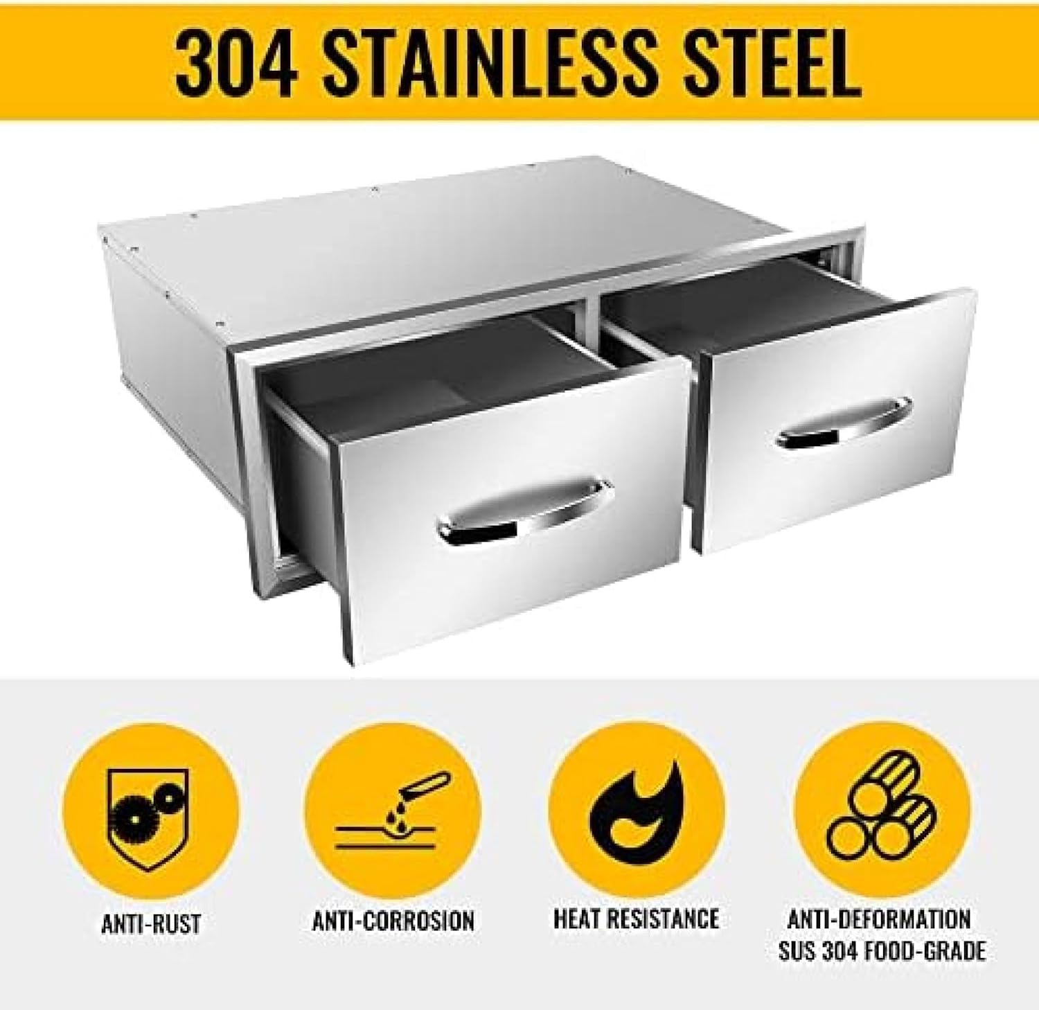 Outdoor Kitchen Drawer BBQ Drawer Outdoor Kitchen Access Drawers Horizontal- Stainless Steel Double Drawers for Outdoor Kitchen Grilling Station Or BBQ Island,30Wx20Dx10H
