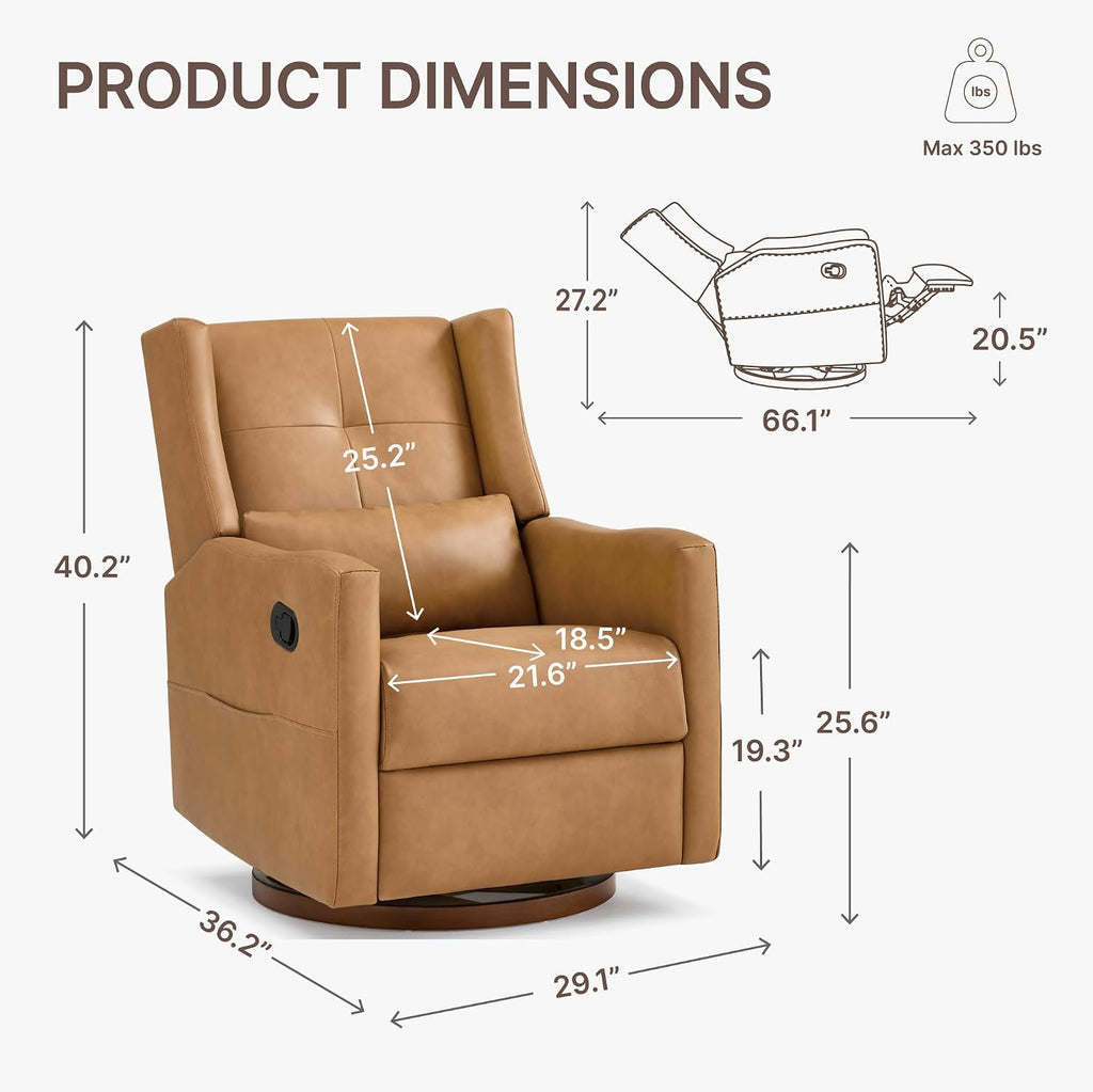 KISLOT Upholstered Recliner Swivel Glider Nursery Chair Reclining Performance Fabric Rocker with Wood Base,Boucle,Moss Green