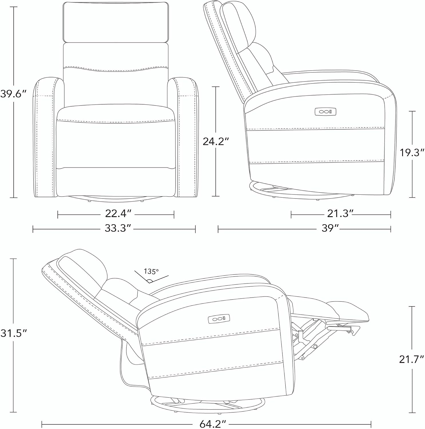 Watson & Whitely Swivel Power Recliner Glider Rocker, Nursery Recliner with Charging Port for Living Room, Fabric in Linen
