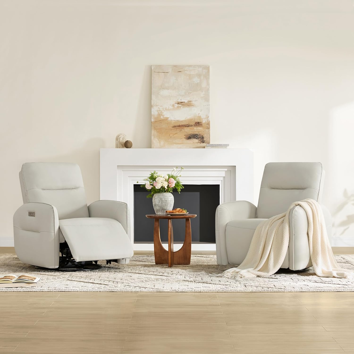 CHITA Faux Leather Power Recliner Chair, Swivel Glider Recliner for Adults, Nursery Rocking Chair with USB & Type-C Charging for Living Room, Bedroom, Creamy Grey