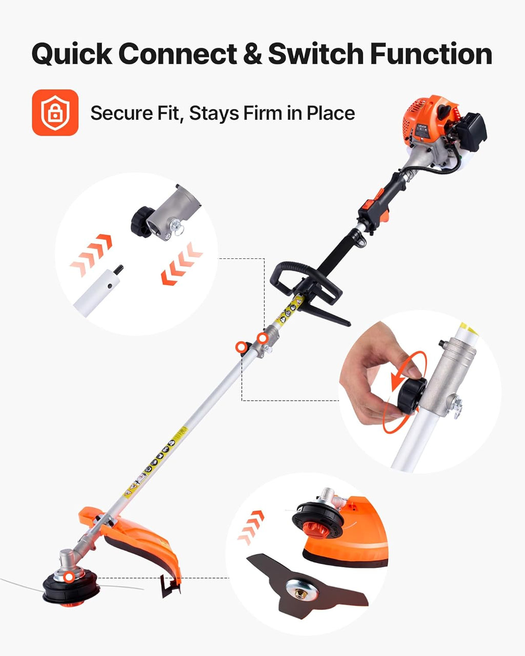VEVOR Gas Hedge Trimmer, 2 Cycle Gas Power Handheld Hedge Trimmer, 4-in-1 26cc Weed Eater with Protective Gear Set, Includes Hedge and String Trimmer, Edger, Brush Cutter, for Trimming Shrubs & Bushes