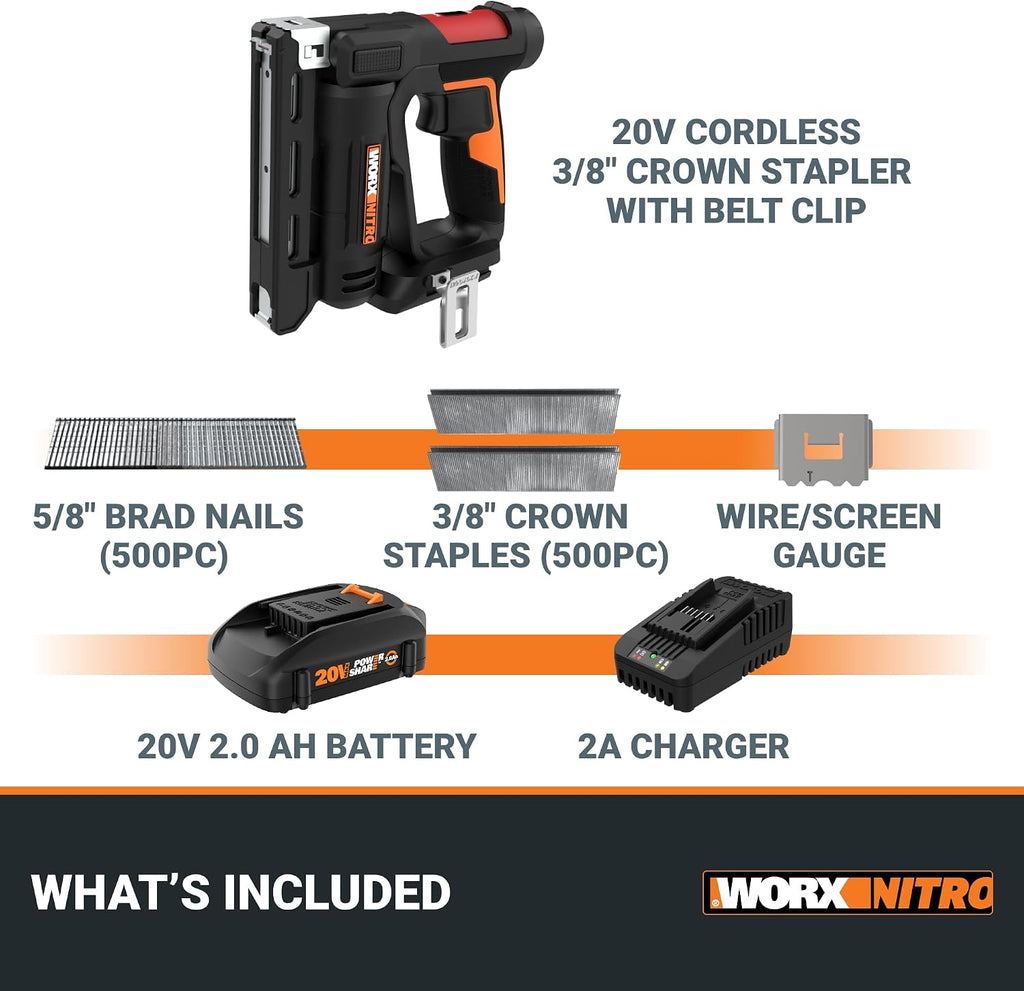 Worx Nitro WX843L 20V Power Share 3/8' Cordless Crown Stapler